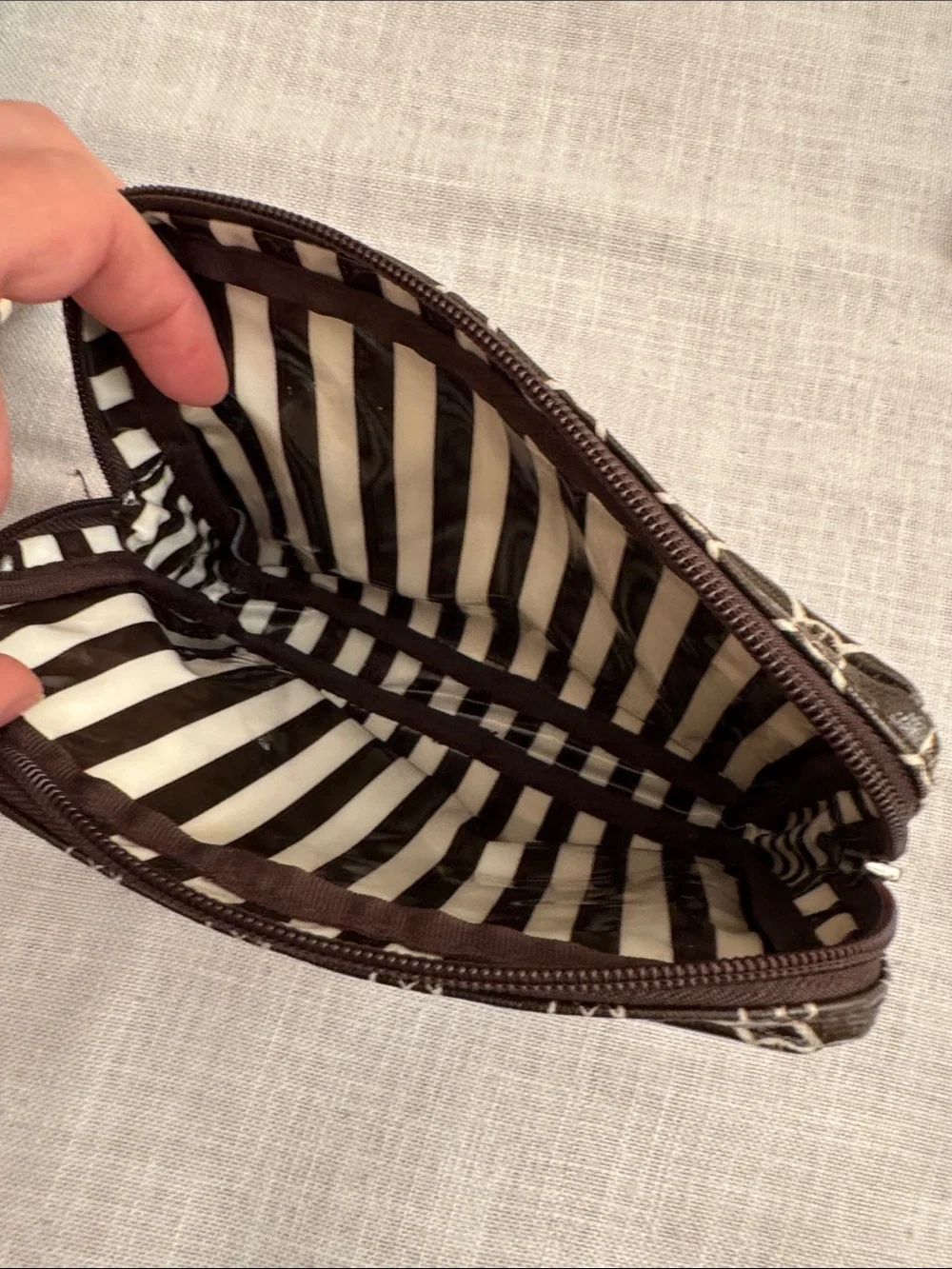 Vintage Henri Bendel Striped /Monogram and Clear Travel Cosmetic Bags - Set of 3